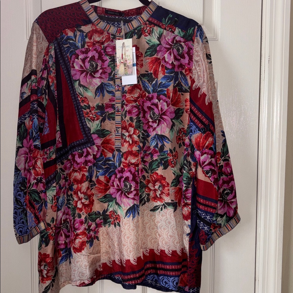 Johnny Was  Window Lin Silk Floral Blouse